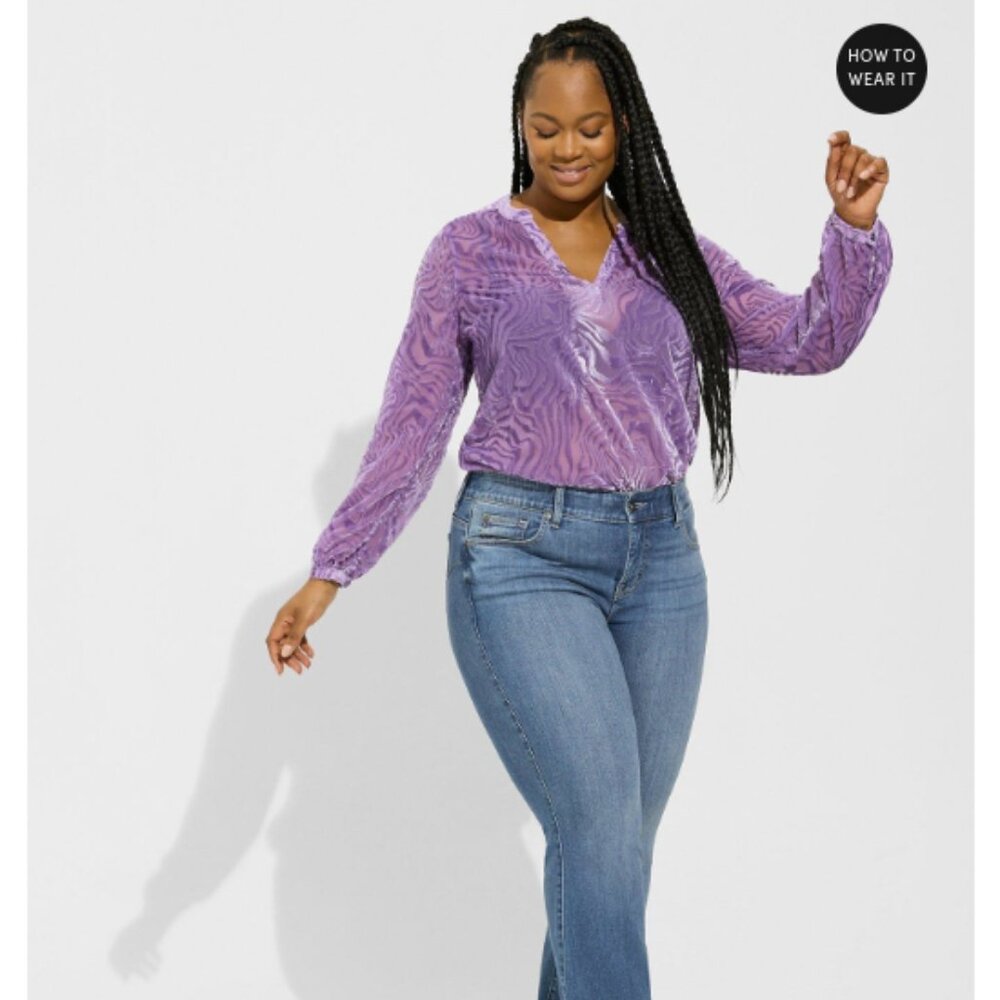 Torrid Velvet Burnout Pullover Long Sleeve Blouse - Picture 3 of 12